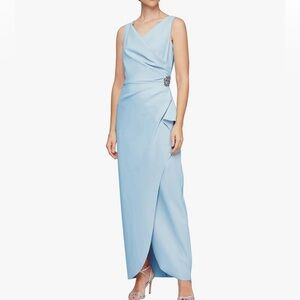 Alex evenings ruched dress light blue size 16 wrapped style